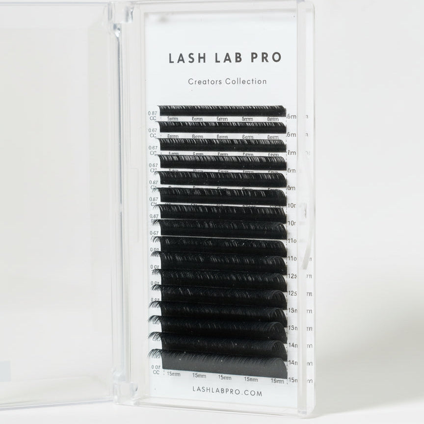 Eyelash packaging with 'Lash Lab Pro' branding on a white background